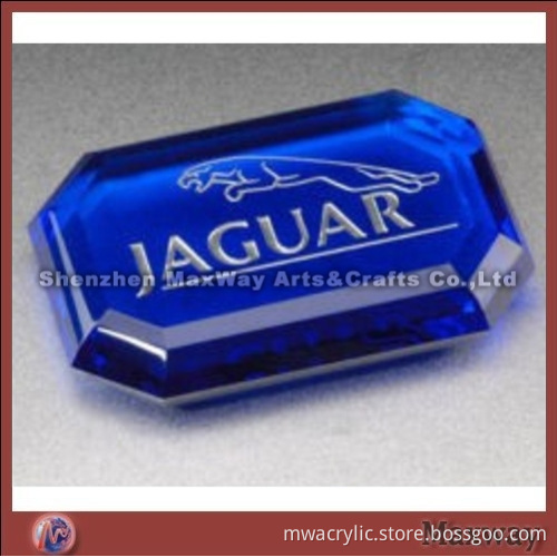 Cobalt optical crystal rectangle gem cut paperweight/gift with logo and artwork
